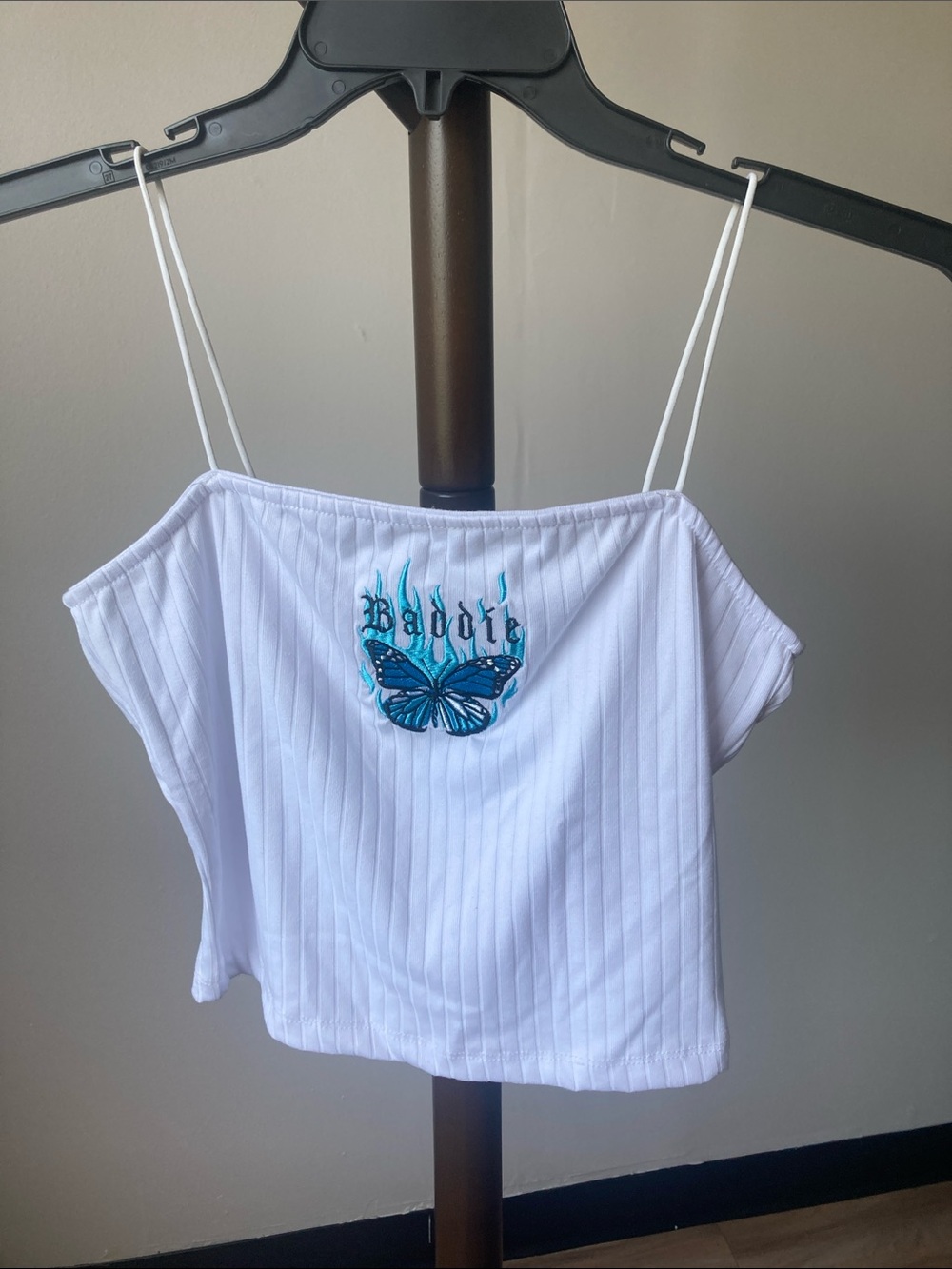 Rue21 top embroidered baddie butterfly white ribbed top casual boho L jr - Picture 13 of 16